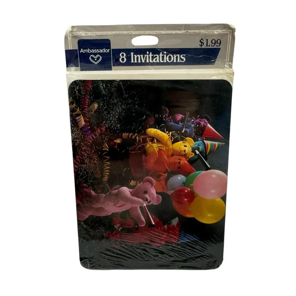 Vintage HALLMARK Ambassador Bunnies with Balloons Party Invitations 8-pack USA